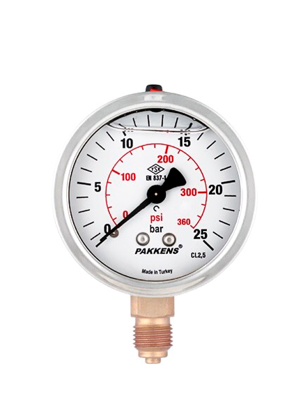 1/4'' MG-063 ĐỒNG HỒ ÁP SUẤT CHÂN ĐỒNG CÓ DẦU D63 PAKKENS (EU)