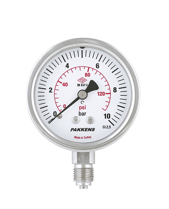 1/4'' MG-063 ĐỒNG HỒ ÁP SUẤT CHÂN INOX KHÔNG DẦU D63 PAKKENS (EU)
