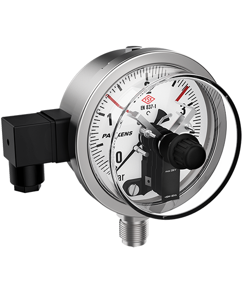 MK100-26 ĐỒNG HỒ ÁP SUẤT 3 KIM TIẾP ĐIỂM ĐIỆN INOX 304 PAKKENS
