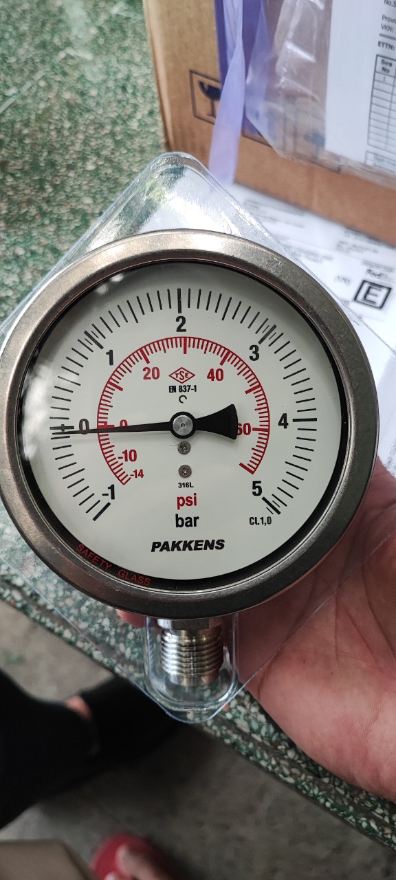 1/2'' MH-100 ĐỒNG HỒ ÁP SUẤT ÂM CHÂN INOX CÓ DẦU PAKKENS (EU)